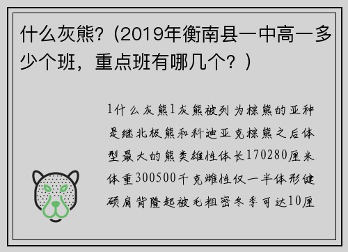 什么灰熊？(2019年衡南县一中高一多少个班，重点班有哪几个？)
